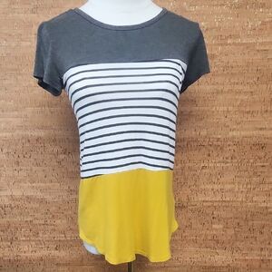 Gray and Yellow Striped Women's Top